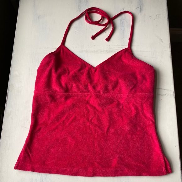 Express dark pink halter top w/ built in bra - Picture 1 of 6